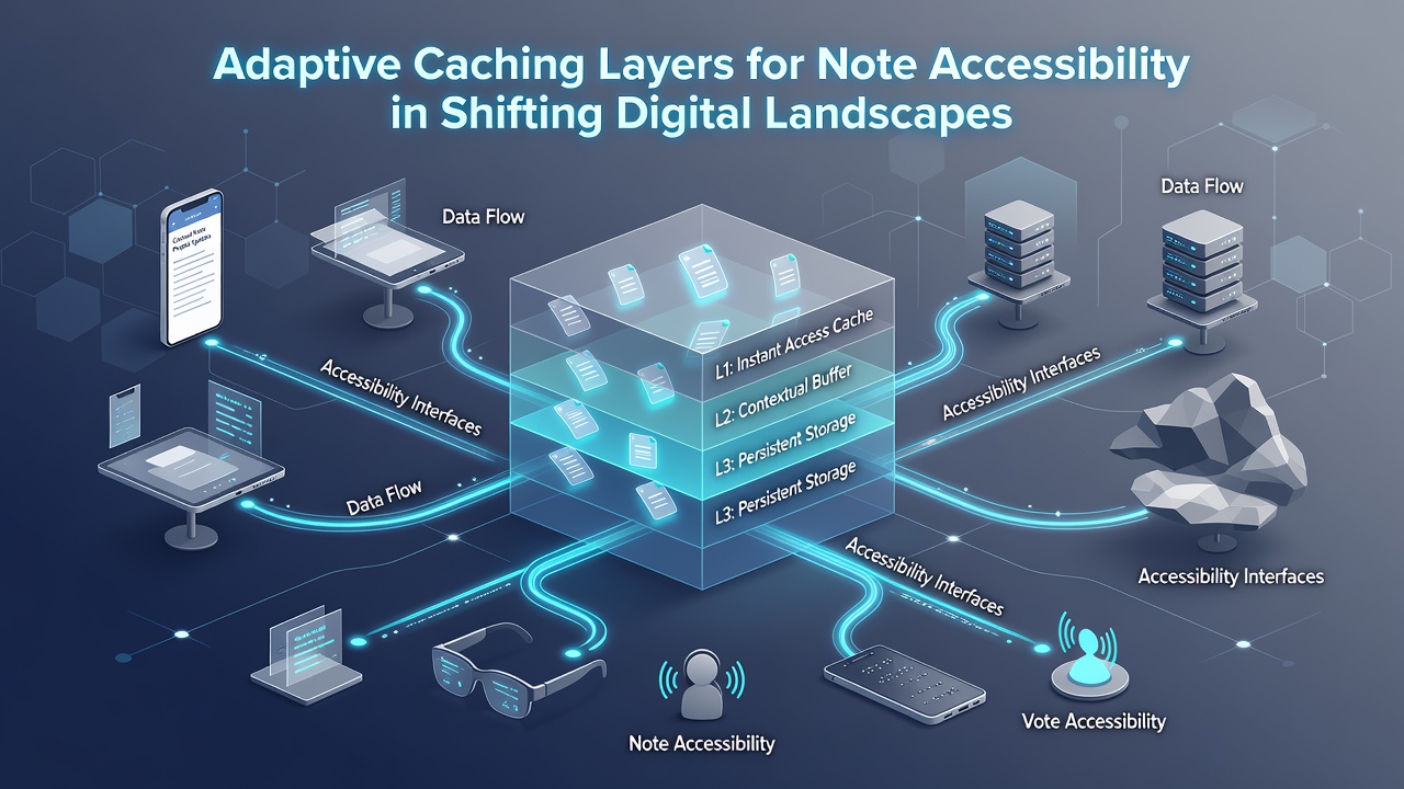 Visual representation of caching layers responding to backend modifications while ensuring note content remains accessible